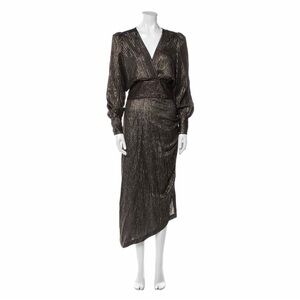 Smythe Sharp Shoulder Striped Dress Metallic Gold & Black Size 2